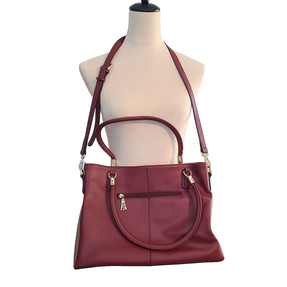 Foxer Italian Leather Deep Red/Gold Shoulder Crossbody Bag Purse Luxury Elegant